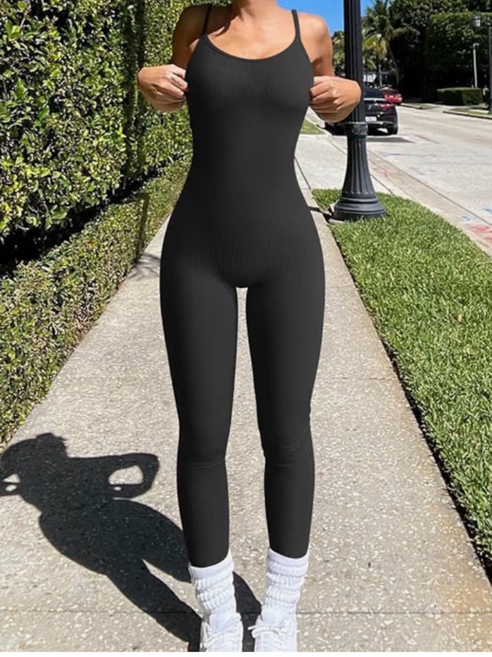 Ribbed Black Sleeveless Jumpsuit for Women - Picture 1 of 4
